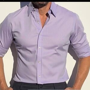 Teddy Stratford Men's Lavender Dress Hidden Zipper Stretch Royal Oxford Shirt